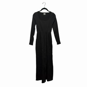 OQQ Black Square Neck Long Sleeve Wide Leg Jumpsuit Small